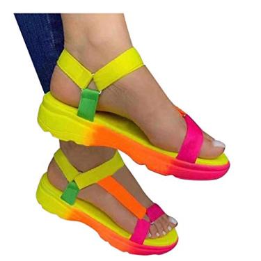 Imagem de Sandálias femininas de cunha, 2021 moda tie dye sandálias de verão praia sandálias de espadrille plataforma, Y05 - multicolorido, 8.5