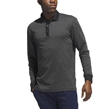 Imagem de adidas Camisa polo masculina Essentials de manga comprida, preta mesclada, pequena