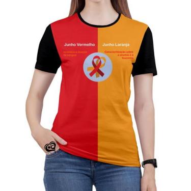 Imagem de Camiseta Junho Laranja E Vermelho Plus Size Feminina Blusa - Alemark