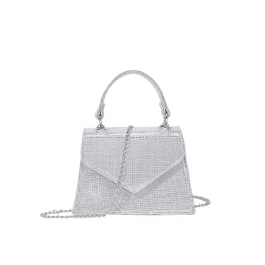 Imagem de Floerns Mini bolsa de ombro feminina de couro PU brilhante com strass, Prata, One Size
