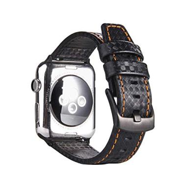 Imagem de Pulseira Couro Carbon LTIMPORTS, compativel com Apple Watch 42mm Series 11/10, 41mm Series 9/8/7, 40mm Series 6/5/4/SE e Apple Watch 38mm Series 3/2/1 (Laranja)