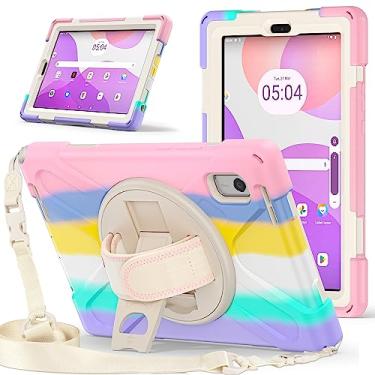 Imagem de QYiiD Capa para Lenovo Tab M9 2023 (TB310FU), capa protetora resistente à prova de choque com alça de mão giratória 360, alça de ombro para Lenovo Tab M9 2023 1ª geração, rosa colorido