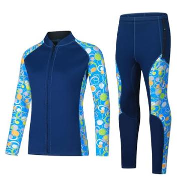 Imagem de Dressnu Roupa de mergulho 3 mm protetor solar surf snorkeling maiô manga longa dividida calça longa quente e fria azul tibetano GG