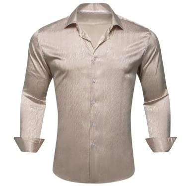 Imagem de Camisas masculinas de seda de designer de cetim roxo liso liso manga longa slim blusa masculina casual formal respirável, 0671, PP