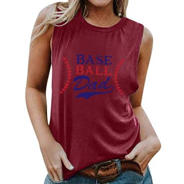 Imagem de PKDong regatas de beisebol para mães e colete americano sem mangas roupas femininas de beisebol estampadas camisetas de beisebol para mulheres, Vinho, P
