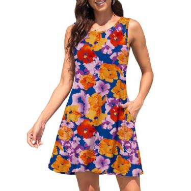 Imagem de WEACZZY Vestido feminino casual de verão com camiseta rodada, saída de praia, vestido solto, Yh, colorido, roxo, azul-marinho, P