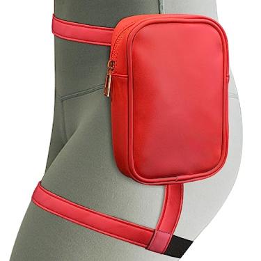 Imagem de Peicees Bolsa feminina de couro com alça de perna para motocicleta, acessórios de fantasia, pochete moderna, bolsa de cinto, Vermelho, One Size, Tendência