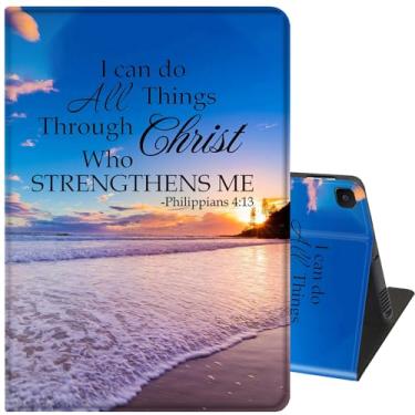 Imagem de Capa para Samsung Galaxy Tab S6 Lite 10,4 polegadas modelo 2022/2020, capa inteligente de couro PU, suporte ajustável com função automática de hibernar e despertar, versículo bíblico com citação de