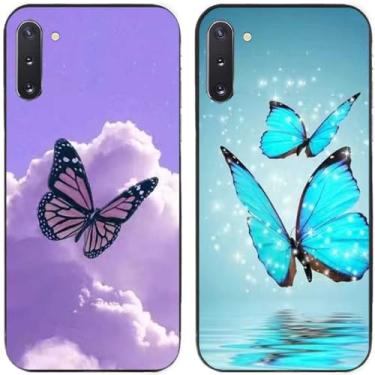 Imagem de 2 peças de capa traseira para celular com estampa de borboleta voando no céu TPU gel silicone para Samsung Galaxy All Series (Galaxy Note 10)