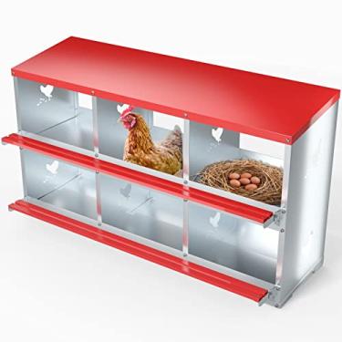 Imagem de Caixas de assentamento de galinhas - 6 compartimentos de metal para ninho de aves, suporte de parede para galinhas, patos - Coleção fácil de ovos - Equipamento de galinheiro com orifícios ventilados