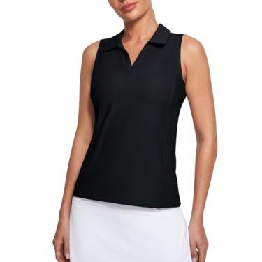 Imagem de Heathyoga Camiseta feminina de golfe regata de golfe para mulheres camisas polo tênis sem mangas camisas de golfe para mulheres secagem rápida, Preto, G