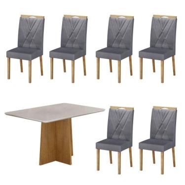 Imagem de Conjunto Sala de Jantar Mesa Jade com 6 Cadeiras Lara Cinamomo/Grafite/Off White