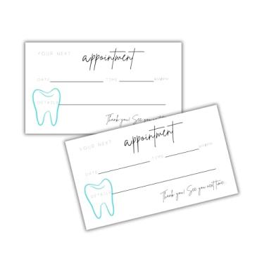 Imagem de Cartões de lembrete de consulta odontológica | Tamanho do cartão de visita impresso físico 5 x 9 cm | Branco e preto com design de dente