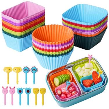 Imagem de Doiaz Lancheira Bentô de silicone, pacote com 52 divisórias de lancheira Bento com palhetas de comida, acessórios, durável, reutilizável, livre de BPA, seguro para freezer e lava-louças