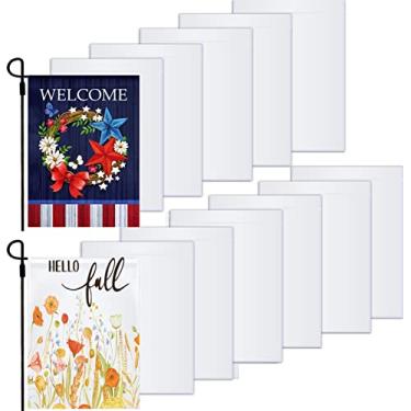 Imagem de Conjunto de bandeiras de jardim em branco por sublimação de 13, bandeiras de poliéster com bandeira de jardim de gramado DIY 30 x 45 cm bandeiras em branco de poliéster para prensa térmica para decoração de jardim ao ar livre