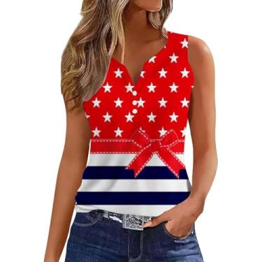 Imagem de Camiseta feminina fashion casual com estampa da bandeira do Dia da Independência sem mangas top colete, Caqui, GG