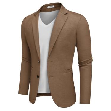 Imagem de COOFANDY Blazer masculino casual de malha com dois botões e jaqueta esportiva leve, Marrom, Large