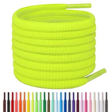 Imagem de Handshop Cadarços atléticos ovais de 1/4" 60-182 cm em 22 cores meio redondas, Verde neon, 45.3 inch (115cm)