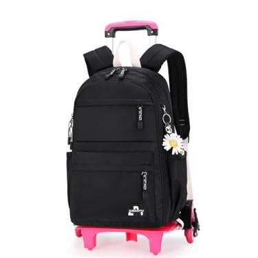 Imagem de Mochilas escolares para meninas com rodinhas, mochila infantil infantil, mochila de viagem casual primária e secundária 6 rodas-Black