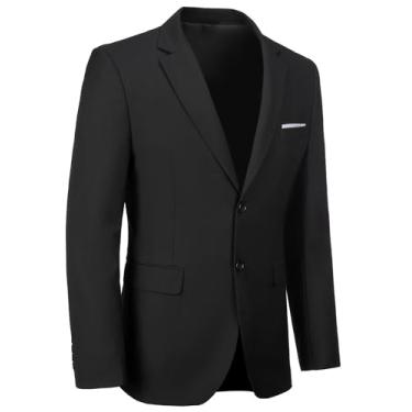 Imagem de Blazer masculino esportivo slim fit 2 botões sólido terno casual jaqueta blazer, Preto, 5X-Large