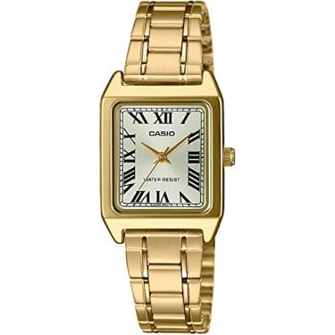 Imagem de Casio LTP-V007G-9B Relógio feminino retangular dourado dourado em aço inoxidável com mostrador em ouro romano, Dourado, Movimento de quartzo