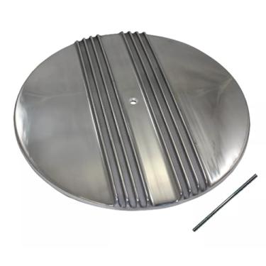 Imagem de BestParts Tampa superior do filtro de ar com aletas redondas de alumínio de 35,5 cm, estilo retrô de alumínio polido compatível com Chevy Ford Street Hot Rod Rat Rod Muscle Car e carro personalizado