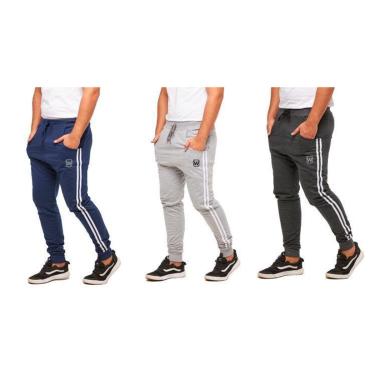 Imagem de KIT 03 CALÇAS DE MOLETOM WOOKS MASCULINA SARUEL SKINNY SPORT LUXO-azulmarinho-cinzaclaro-cinzagrafit-Masculino