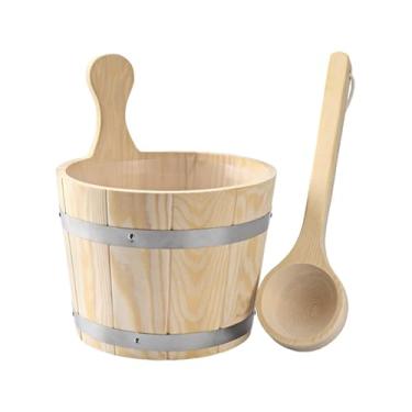 Imagem de ＡＷＨＡＯ Conjunto de balde e concha para sauna Balde de madeira para sauna Multiuso Resistente Prático 5L Barril de ferramentas de banho de madeira para casa,