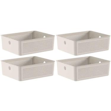 Imagem de Kit 4 Caixas Organizadoras Ou Multiuso 12L Bege Flow 34x27x13cm Lavanderia Closet Banheiro