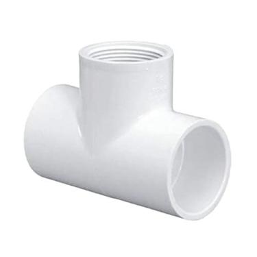 Imagem de Sch 40 Camiseta de PVC branco - soquete deslizante de 3/10.2 cm x rosca de tubo fêmea de 3/4 FNPT - encaixe de tubo adaptador em T de PVC