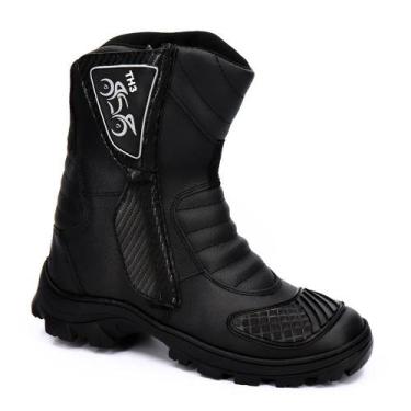 Imagem de Bota Motociclista Masculina Couro Cano Alto Costurada - TH, 40, Preto