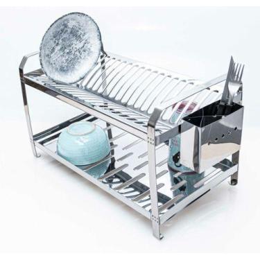 Imagem de Escorredor De Aço Inox 20 Pratos Com Porta Talheres Inox - Dinox