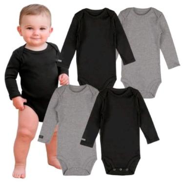 Imagem de Kit Body Bebê 4 Peças Preto Cinza - Kadu Modas , M 3-6 meses
