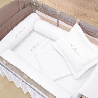 Imagem de Cobre Leito Berço Desmontável com Almofada Arabesco Branco 2 Peças - T