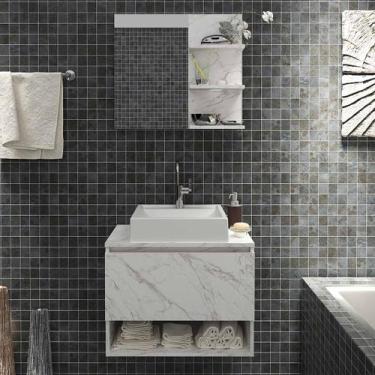 Imagem de Kit Gabinete Suspenso com Espelho e Cuba Mármore Branco Tecno Mobili