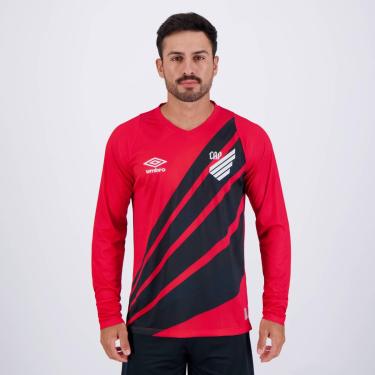 Imagem de Umbro Camisa ML Masculina CAP | Athletico Paranaense Oficial nº 1 2024 Torcedor, Vermelho/Preto, P