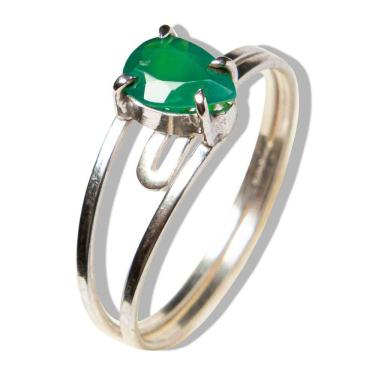 Imagem de Anel Ágata Verde Gota Facetado Ajustável Prata 950