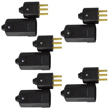 Imagem de Kit 10pçs Tomada Fêmea E Plugue macho Com 3 Pinos 10A- Preto - MarGiri