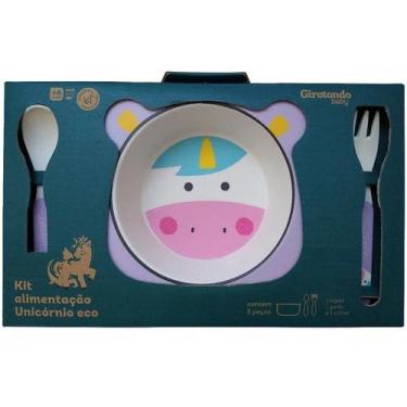 Imagem de Kit Alimentação Refeição Bebe Infantil Ecologico Prato +2 Talheres - G