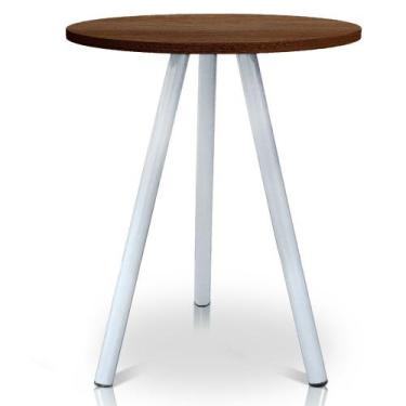 Imagem de Mesa de Canto Lateral Atlanta Tripé Redonda Tampo em MDF Branca e Vill