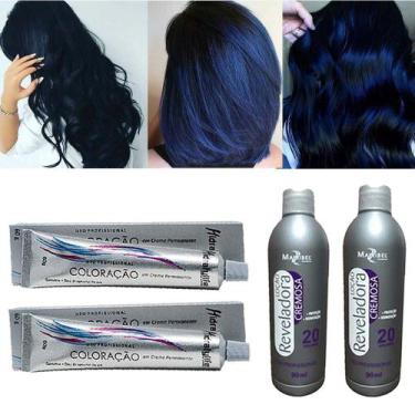 Imagem de Kit Tinta Preto Azulado 02 Coloração, 02 OX 20 90ml Mairibel