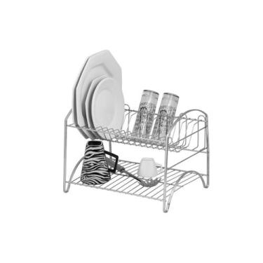 Imagem de Escorredor de Louça Duplo Laminado Cromado 16 Pratos 05 Copos Organiza