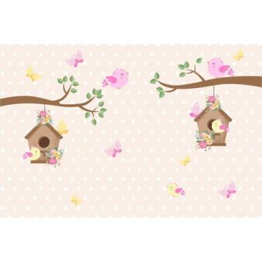 Imagem de Painel de Lona Passarinhos Floresta Poa Cute - Fabrika de Festa, 300x2