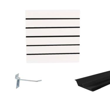 Imagem de Painel Canaletado Branco em Mdf 0,61 x 0,61m com Perfil Pvc Preto e 10