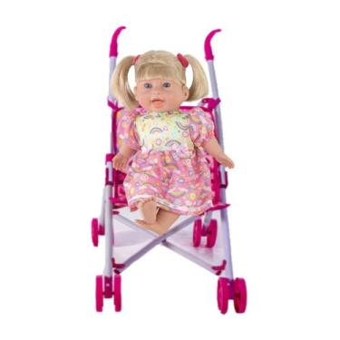 Imagem de Brinquedo Bebê Faz Xixi Com Fralda + Mamadeira + Carrinho - Milk Brinq