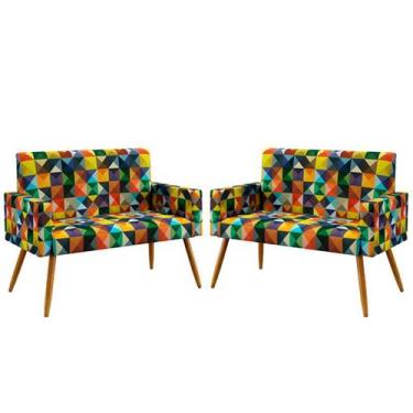 Imagem de Kit 2 Poltronas Namoradeira Estofadas Vega Sued Estampado Colorido Ara