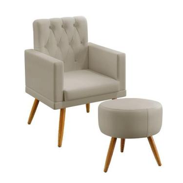 Imagem de Kit Poltrona Para Sala de Estar Vega Capitonê com Puff Solar  Bege Ara