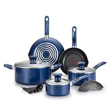 Imagem de T-fal B037SE64 B037SE Excite ProGlide Conjunto de panelas antiaderentes com indicador de calor ThermoSpot para lava-louças e forno, Azul, 14 Piece, 1