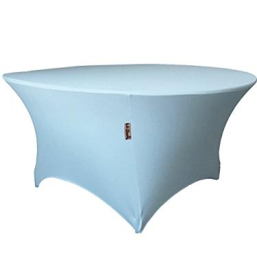 Imagem de LA Linen Toalha de mesa redonda de elastano, 152 x 76 cm, azul claro