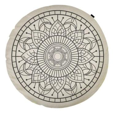 Imagem de Almofada Redonda Estampada Mandala 45x45cm Durga Preto - FASTLAR